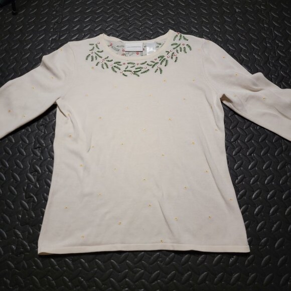 Women's Christmas Sweater by Liz Claiborne, Crewneck, Holly and Star Design, S - Picture 4 of 16